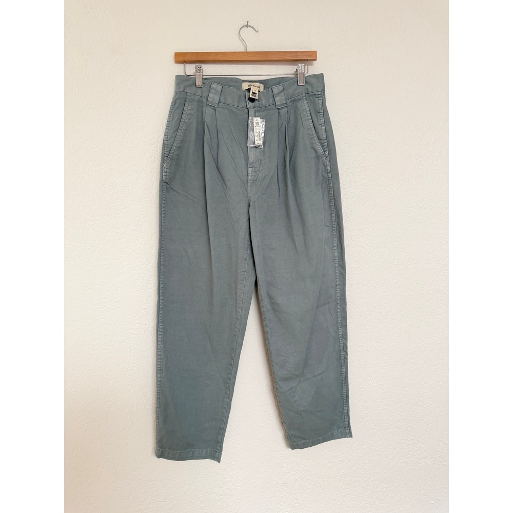 MADEWELL Pleated Tapered Pants Sage Green Cotton Twill High Rise Chino Size 28